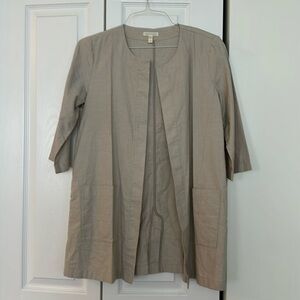 EILEEN FISHER TAN COTTON ELBOW LENGTH SLEEVE HIP LENGTH BLAZER SIZE XSMALL
